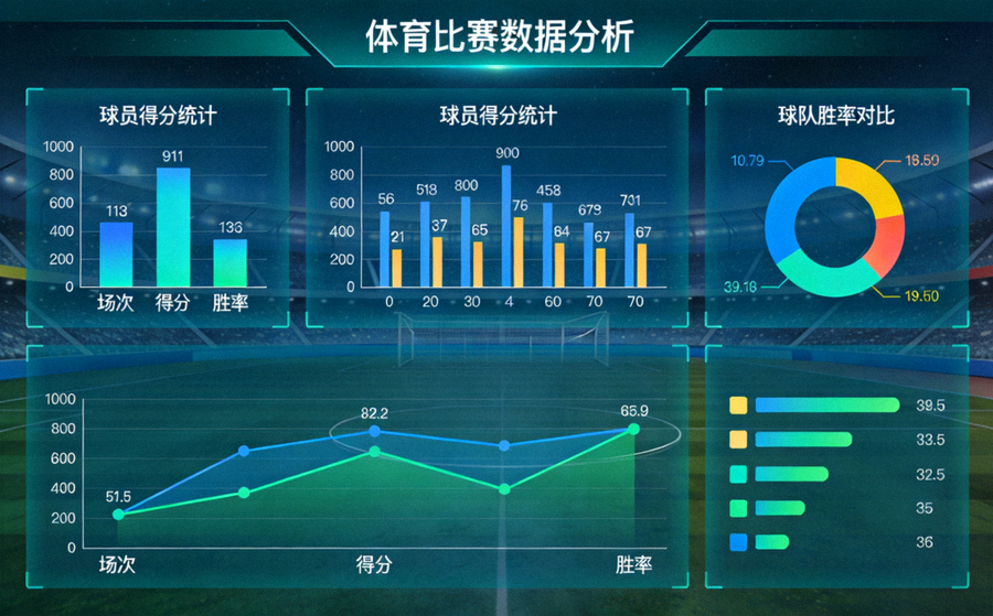 体育比赛数据分析图表与统计数据可视化界面